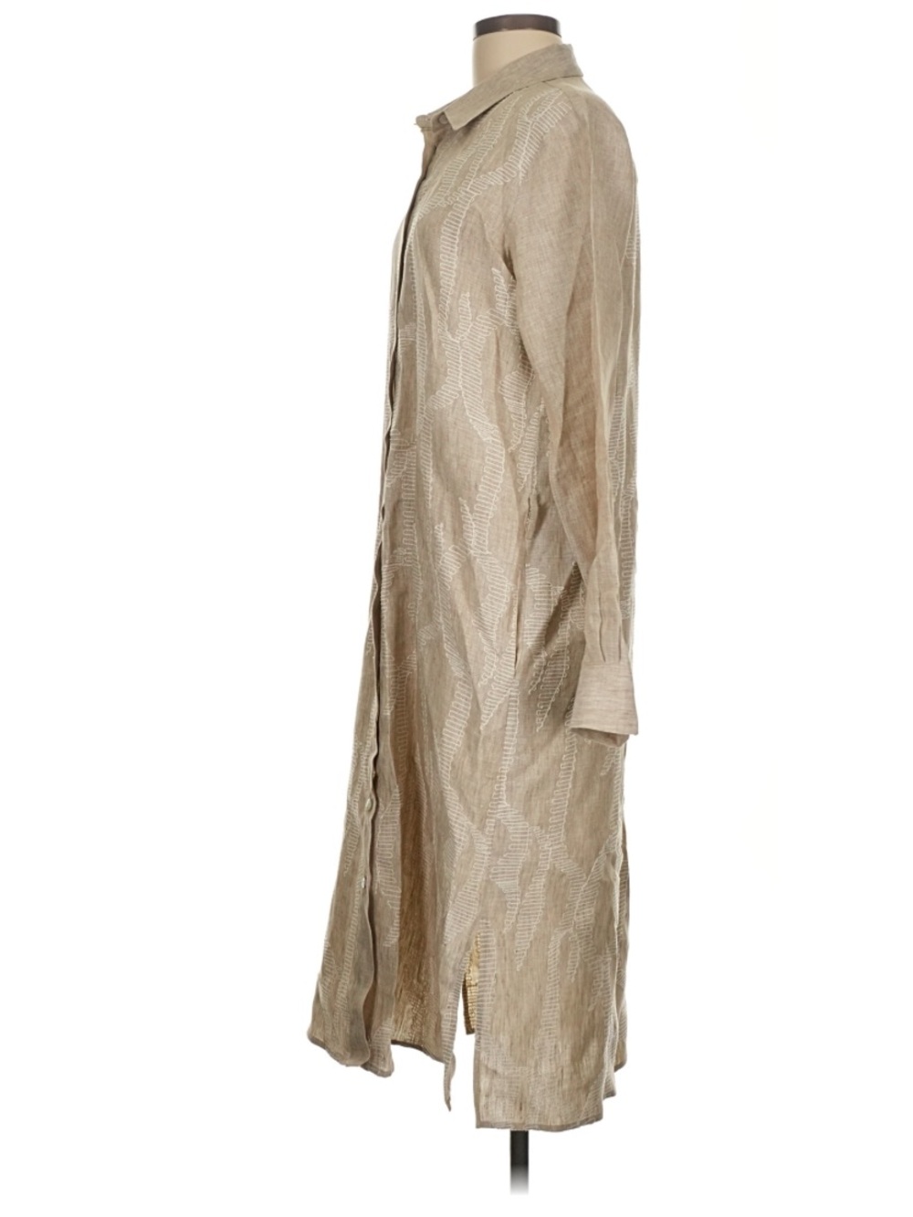 120% Lino Linen Oversized Embroidered Midi Shirt Dress Size 8 - Picture 4 of 9